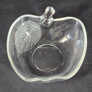 Vintage Apple Shaped Glass Bowl Textured Leaf KIG Indonesia Dessert Candy Dish